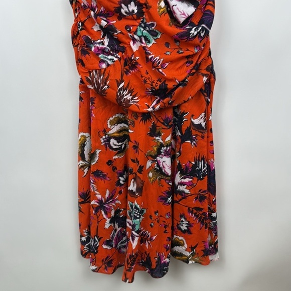 Diane Von Furstenberg Briella Ruched Porcelain Flowers Spicy Orange Dress Small - Picture 12 of 13